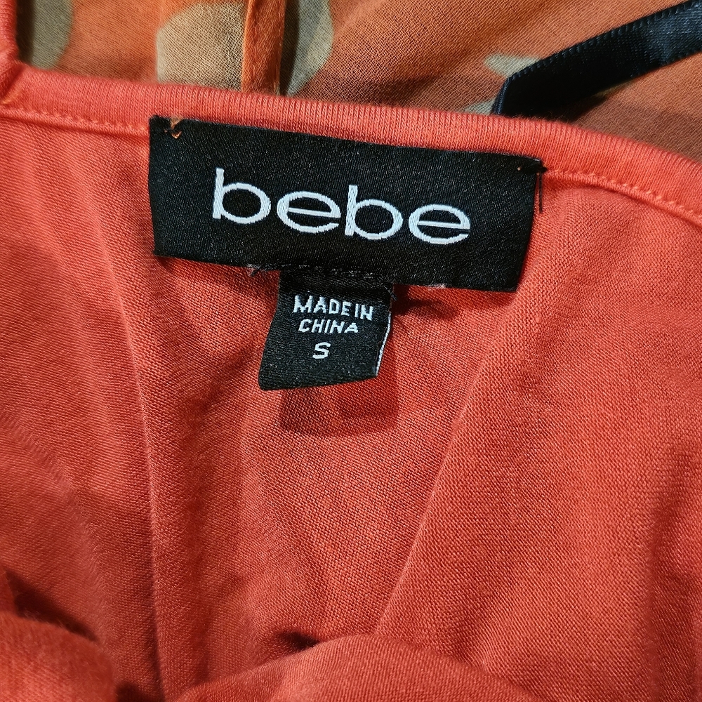 Bebe Orange Coral Double V-Neck Wrap Kimono Sheer Top Dress Size Small - Picture 7 of 10